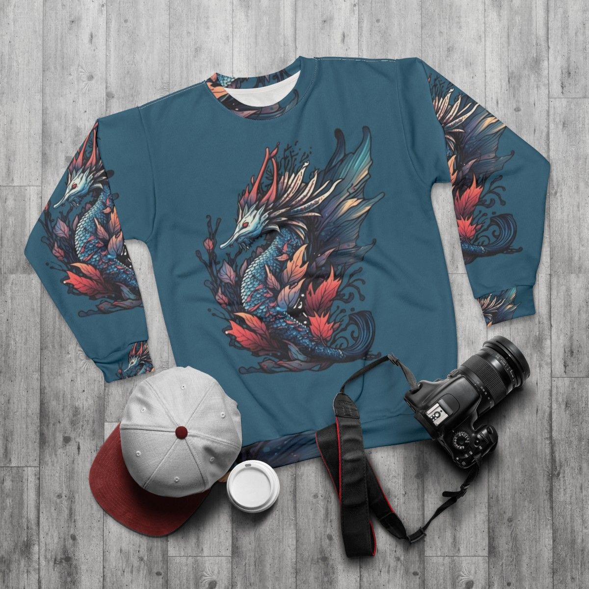 Mythical sea creatures sweatshirt featuring enchanted fantasy beasts - flat lay