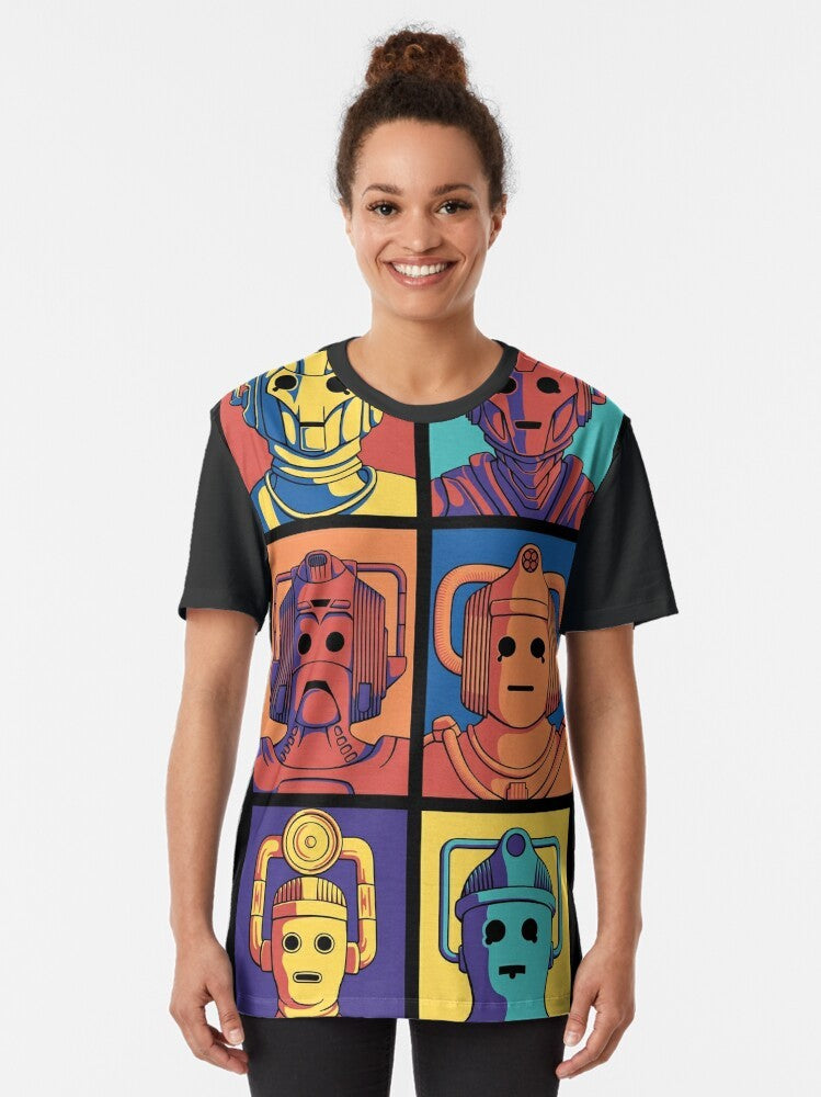 Cyberpop Evolution Graphic T-Shirt featuring Doctor Who Cybermen in retro pop art style - Women