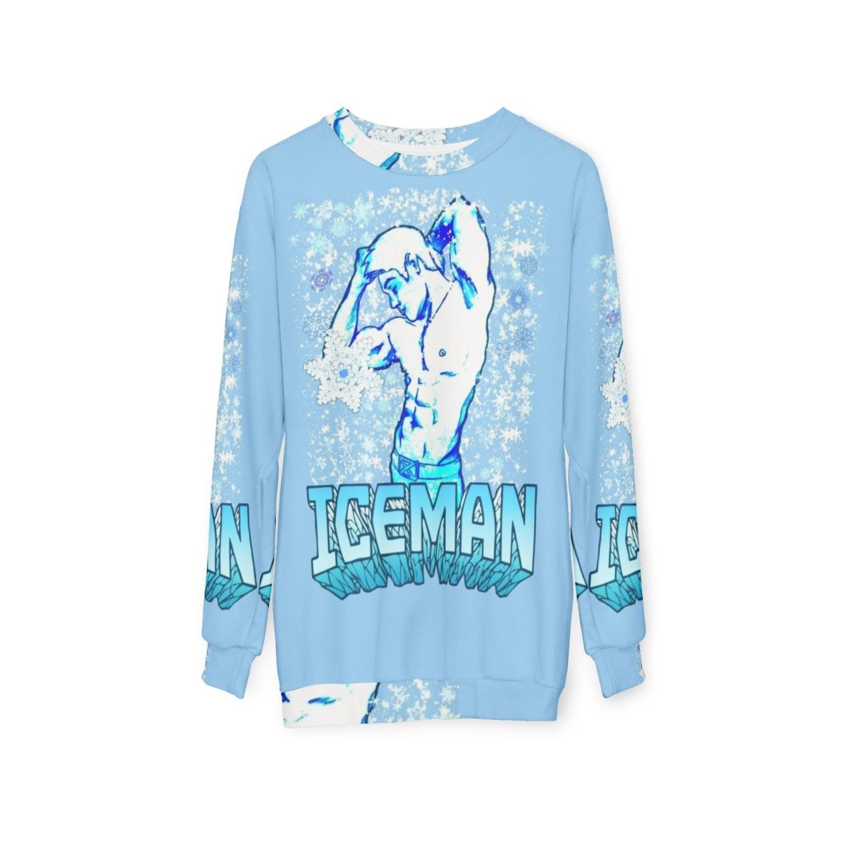 Iceman superhero sweatshirt featuring the X-Men character - hanging