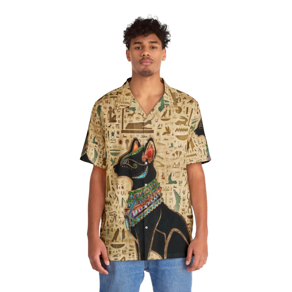 Bastet Egyptian Cat Hieroglyphic Hawaiian Shirt - People Front