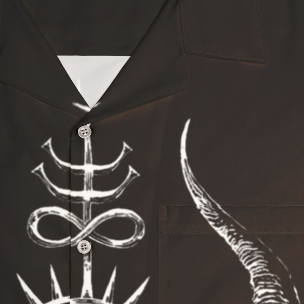 Dark Satanic Demon Hawaiian Shirt with Leviathan Cross Design - Detail