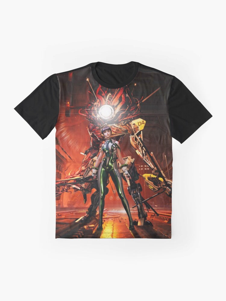 Stellar Blade video game character on a t-shirt - Flat lay