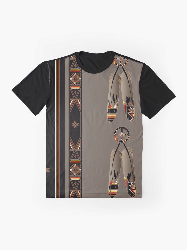 Native American inspired eagle and feather graphic on a t-shirt - Flat lay