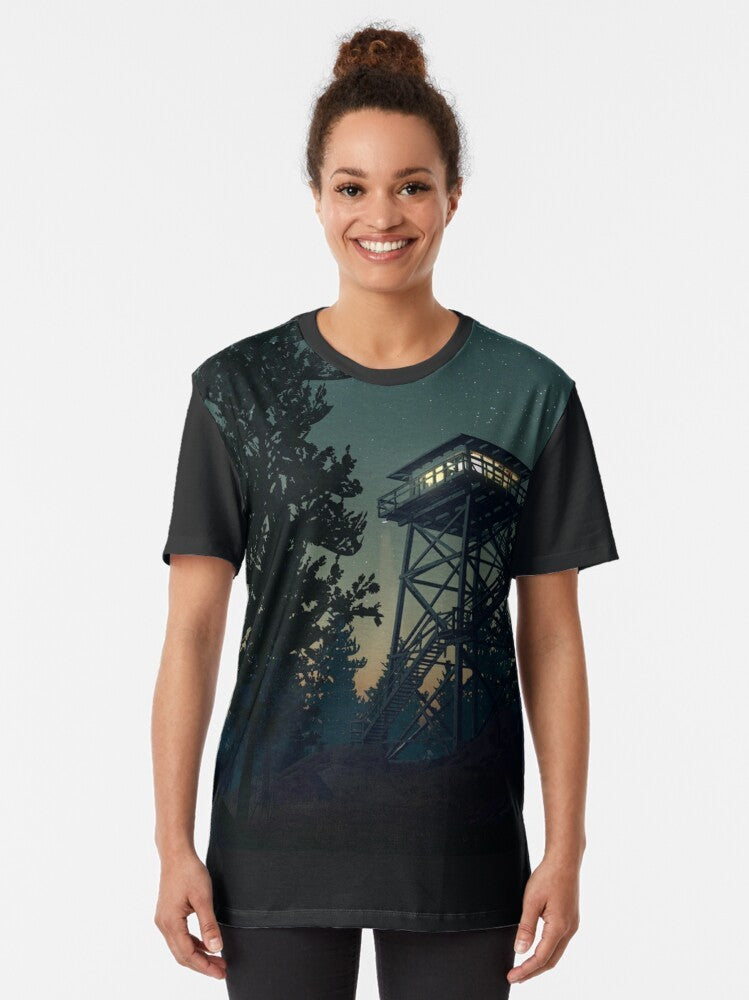 Firewatch-inspired landscape graphic design t-shirt in 4K resolution - Women