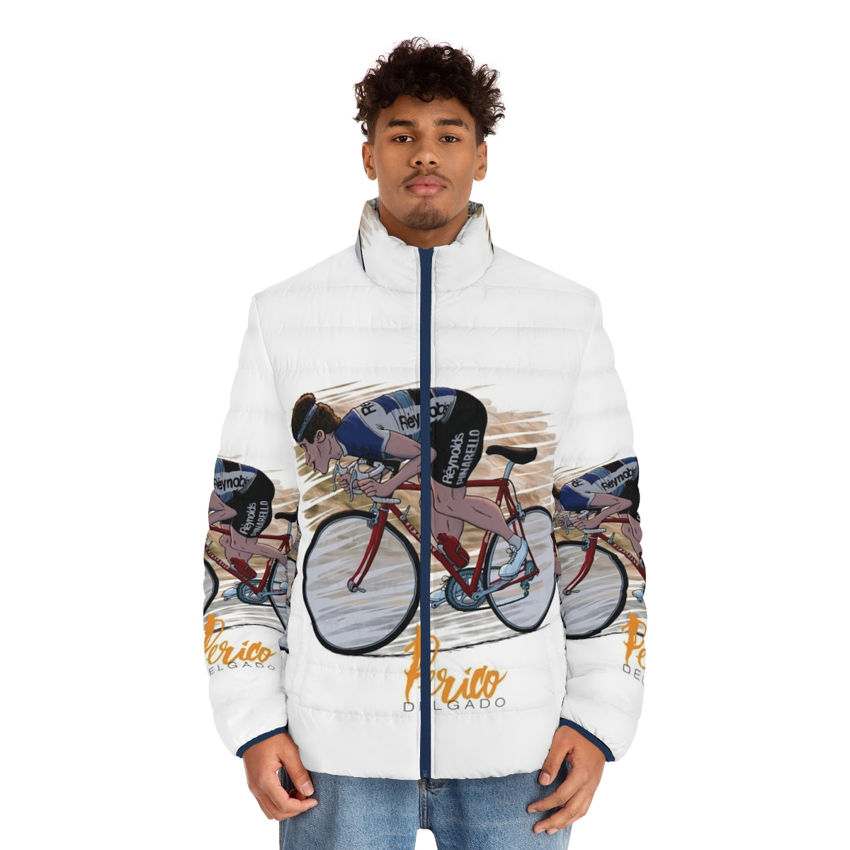 Perico Delgado "Le Fou des Pyrénées" Puffer Jacket featuring cycling inspired design - men front