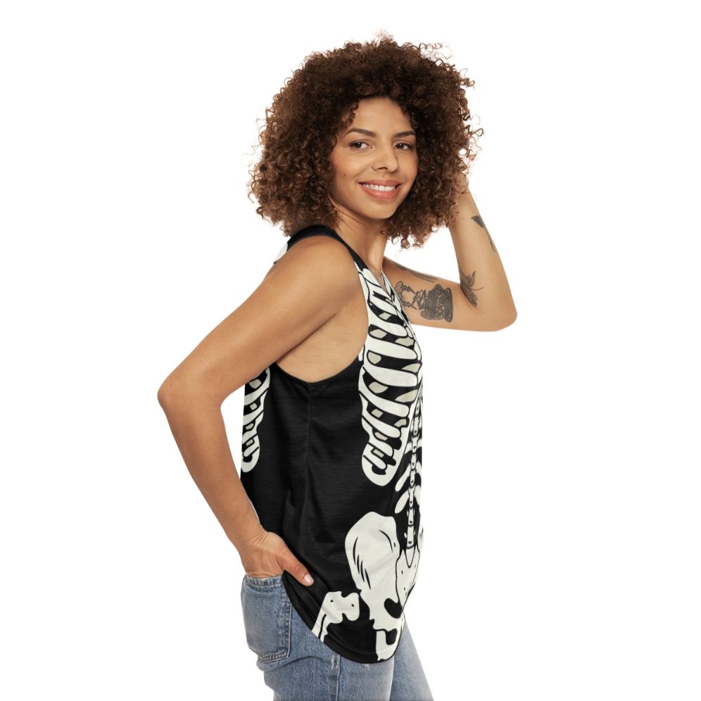 Unisex punk skeleton tank top with ribcage design - women side