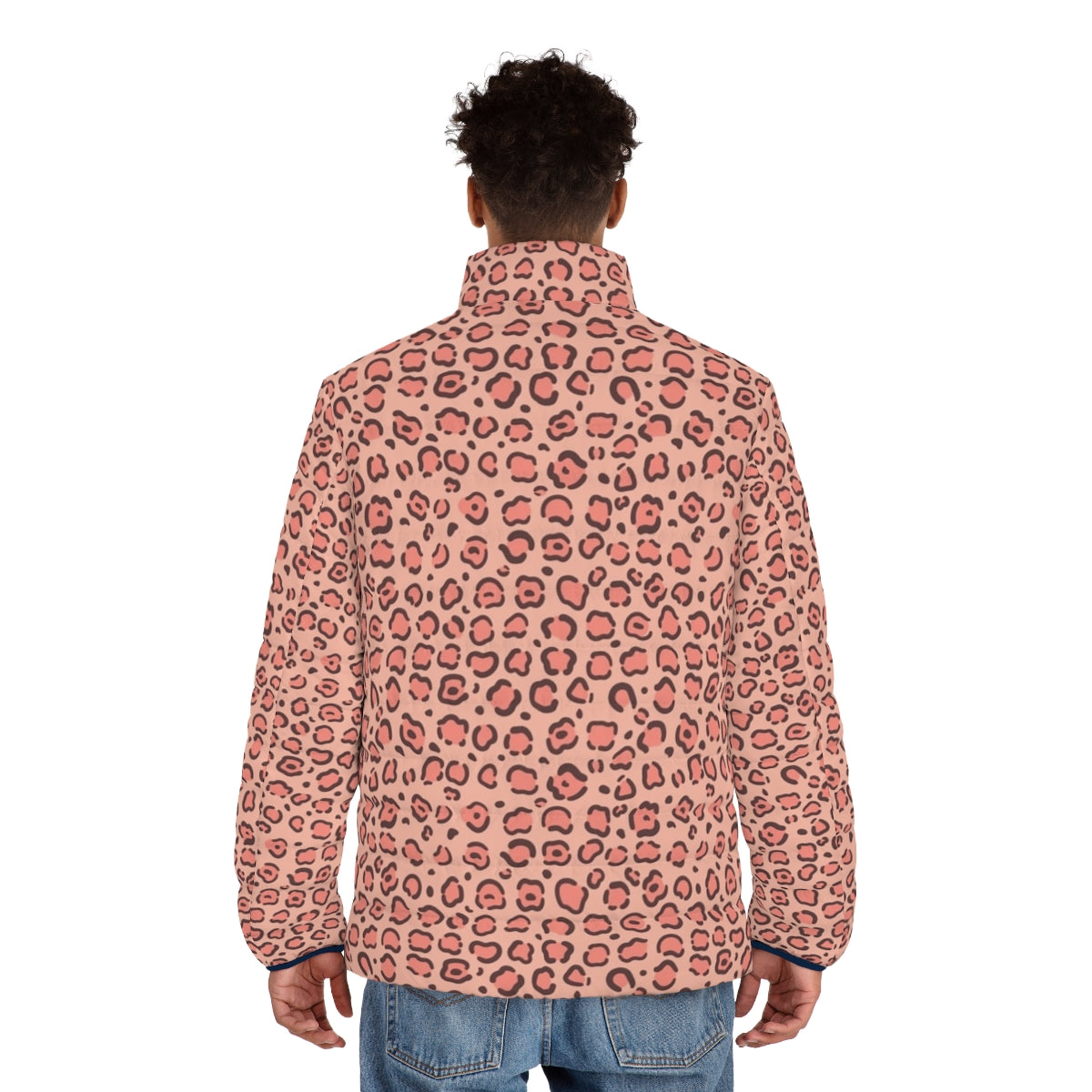 Leopard print puffer jacket with rosette pattern - men back