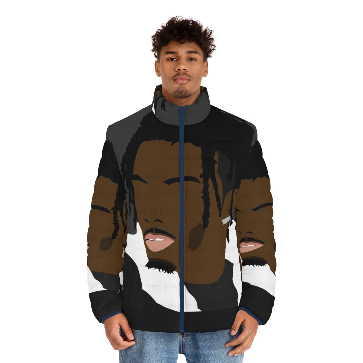 Playboi Carti Puffer Jacket featuring the artist's signature style - men front