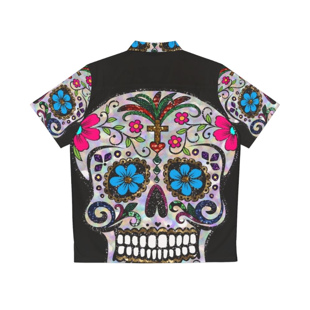 Floral sugar skull sequin Hawaiian shirt for Dia de los Muertos - Back