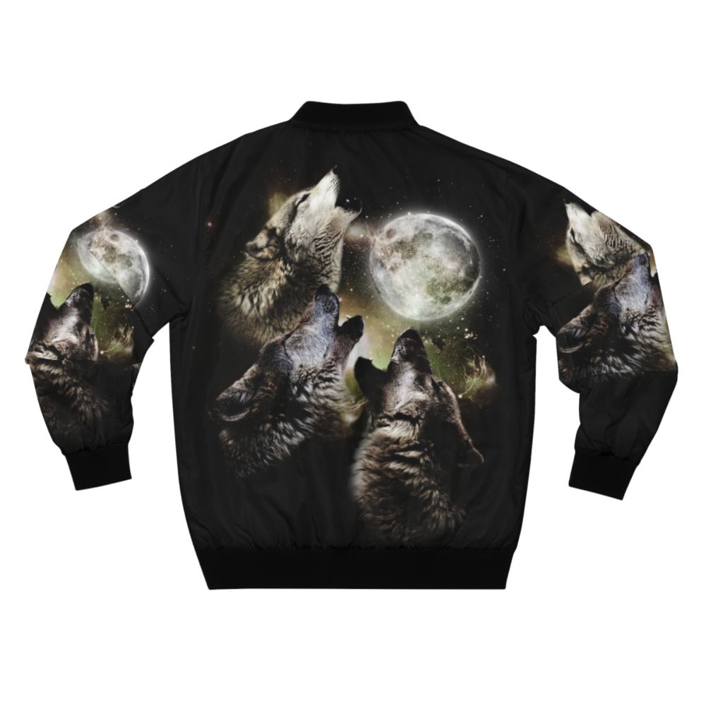 Three wolves howling at the full moon on a vintage-style bomber jacket - Back