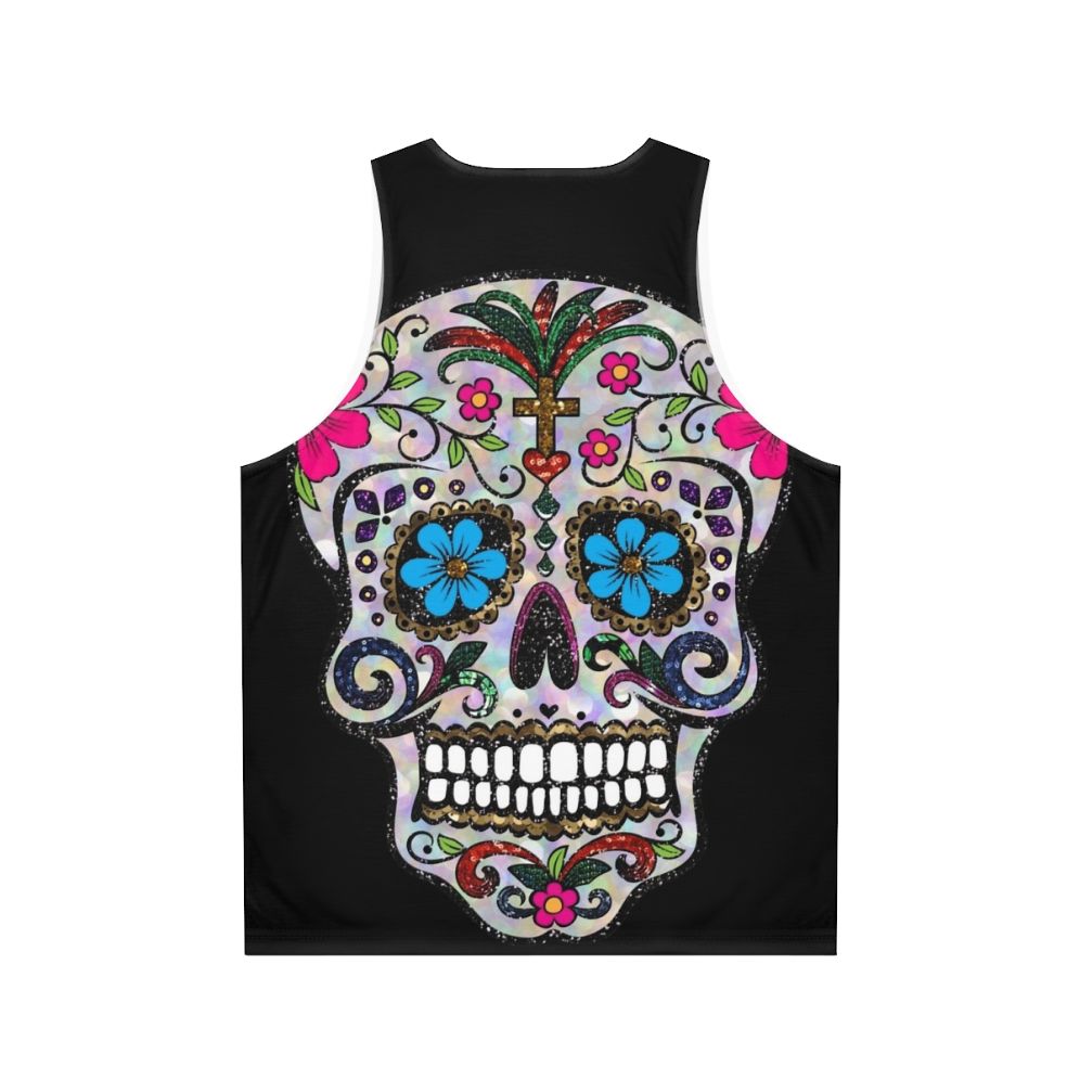 Unisex sugar skull tank top with floral design - Back