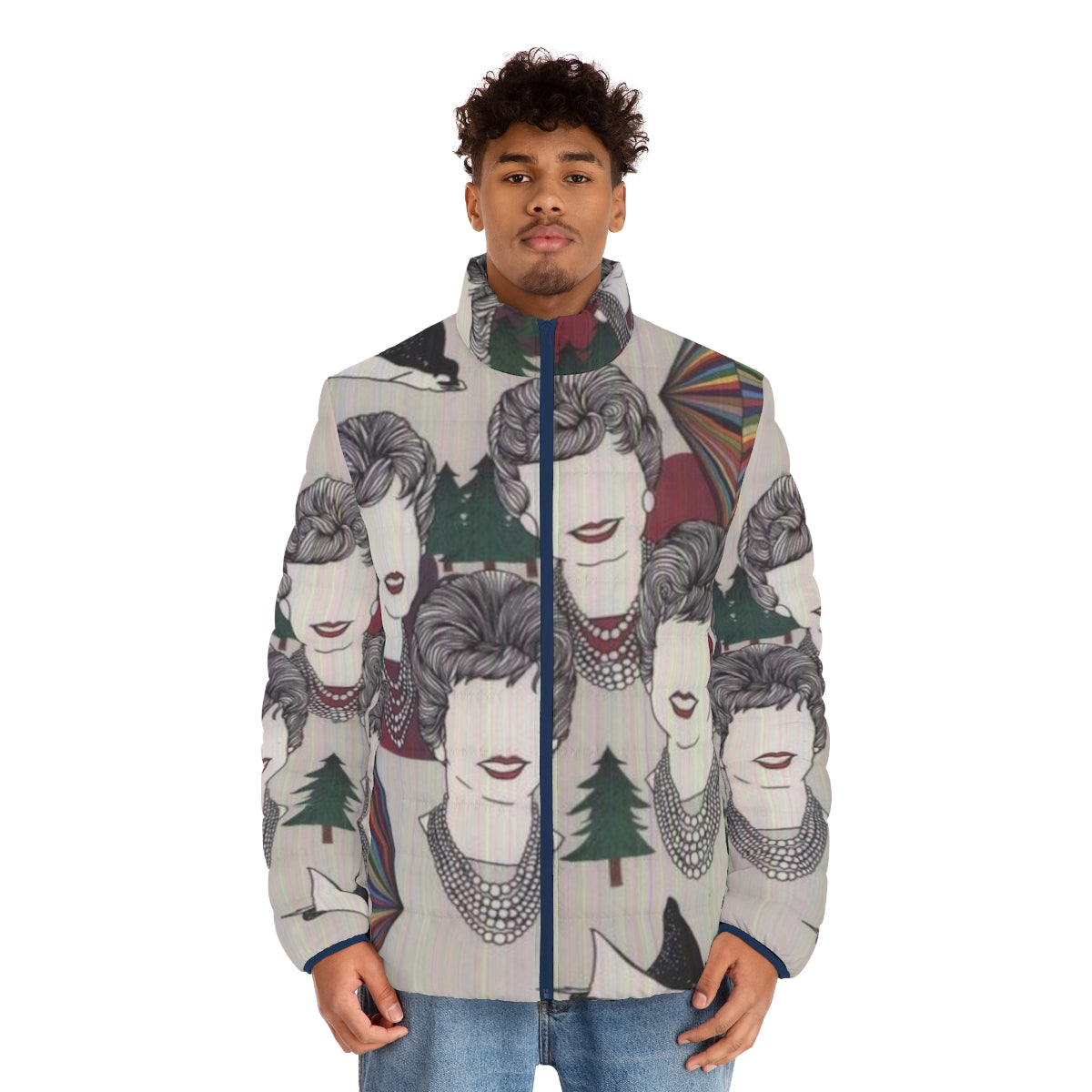 Strfkr album cover puffer jacket with trippy, psychedelic design - men front