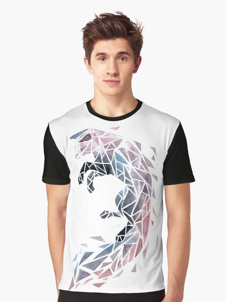 Geometric watercolor fox graphic design on a t-shirt - Men