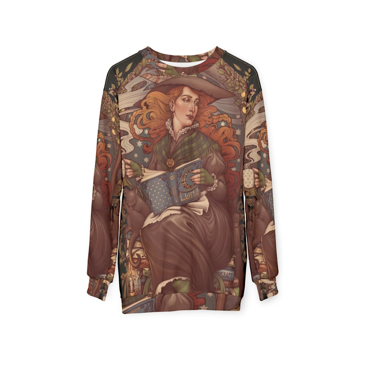 Gothic witchcraft nouveau style sweatshirt with nature-inspired elements - hanging