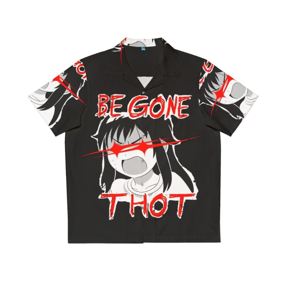 Angry "Be Gone Thot" Hawaiian Shirt with Red Eyes Design