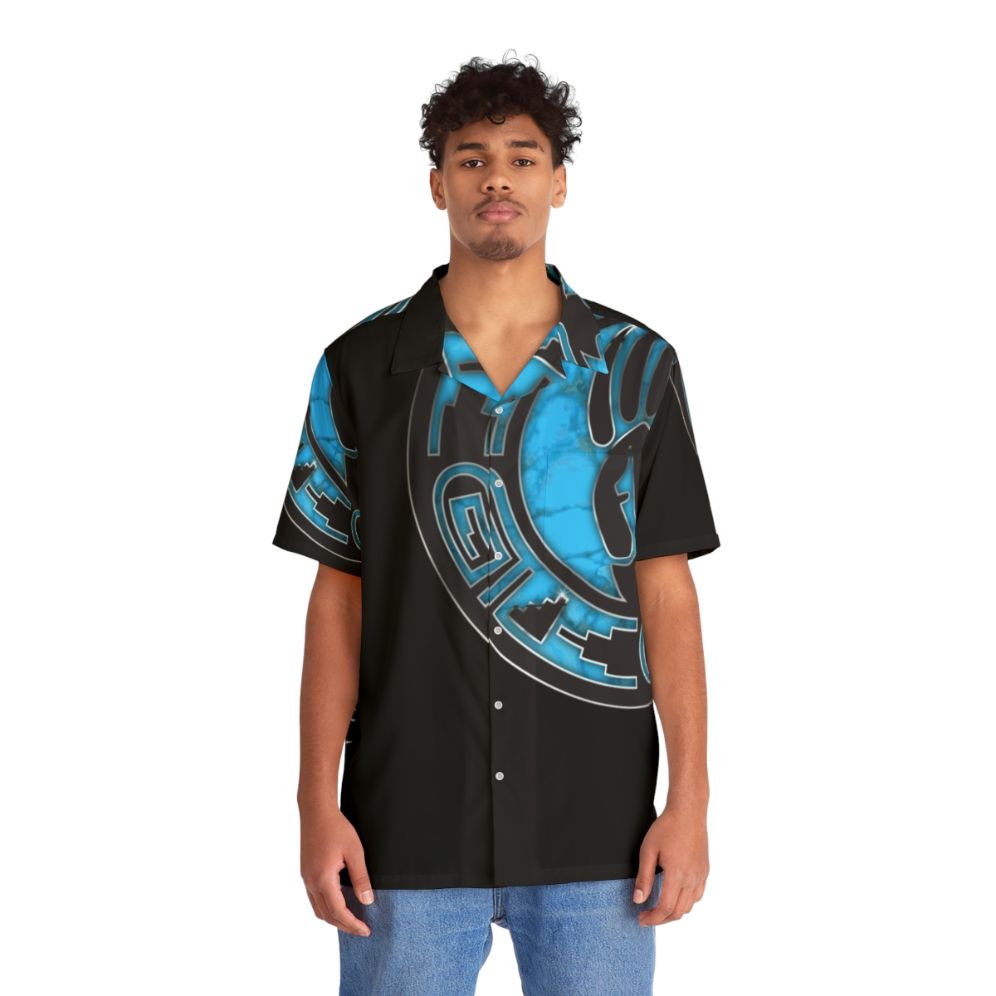 Hopi Bear Paw Hawaiian Shirt with Turquoise Accents - People Front