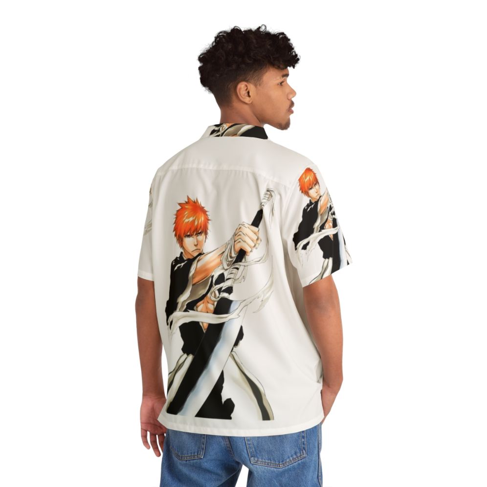 Anime-inspired Hawaiian shirt featuring Satoru Gojo and Eren Yeager characters - Flat lay