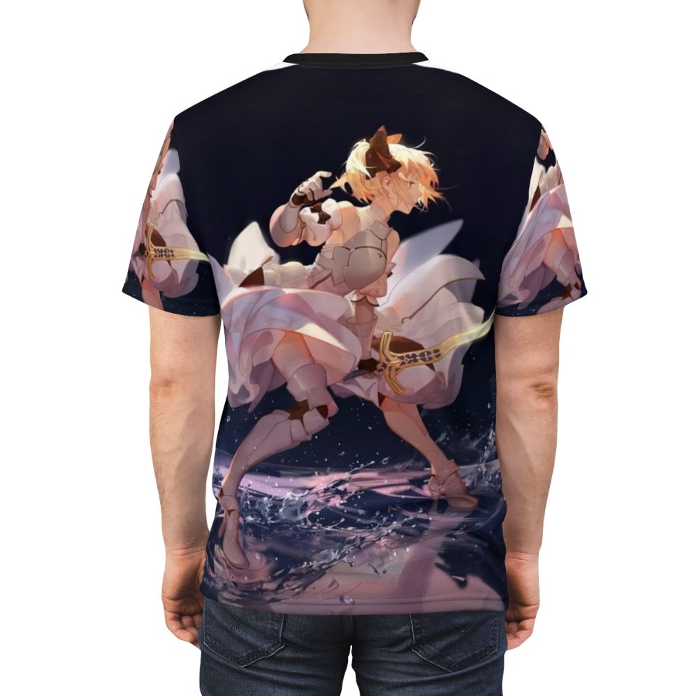 Anime-inspired Saber Lily t-shirt design, featuring the popular Fate franchise character. - men back