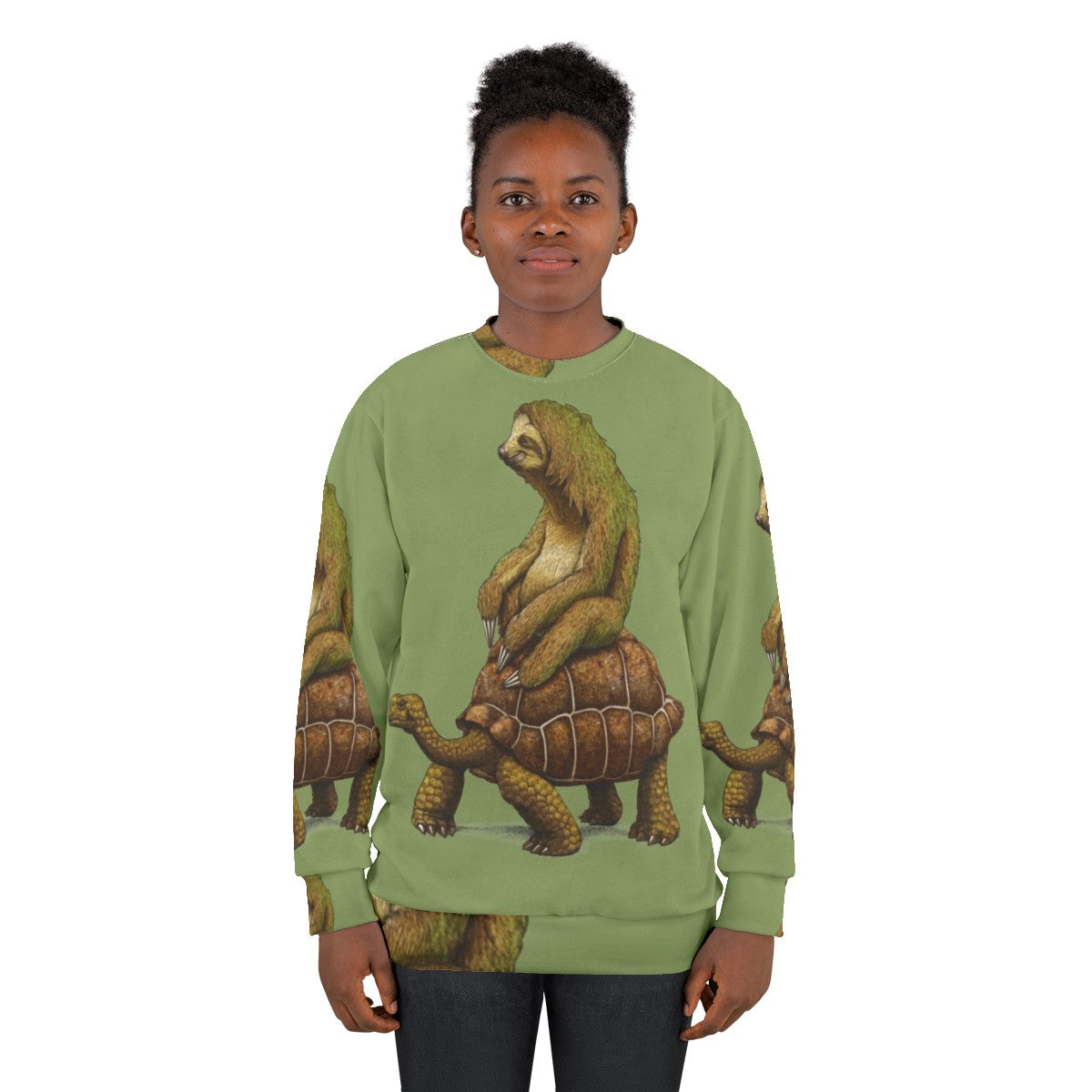 "Sloth and turtle graphic on a cozy sweatshirt" - women