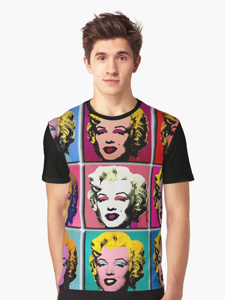 Marilyn Monroe Pop Art Graphic T-Shirt with Colorful Abstract Collage Design - Men