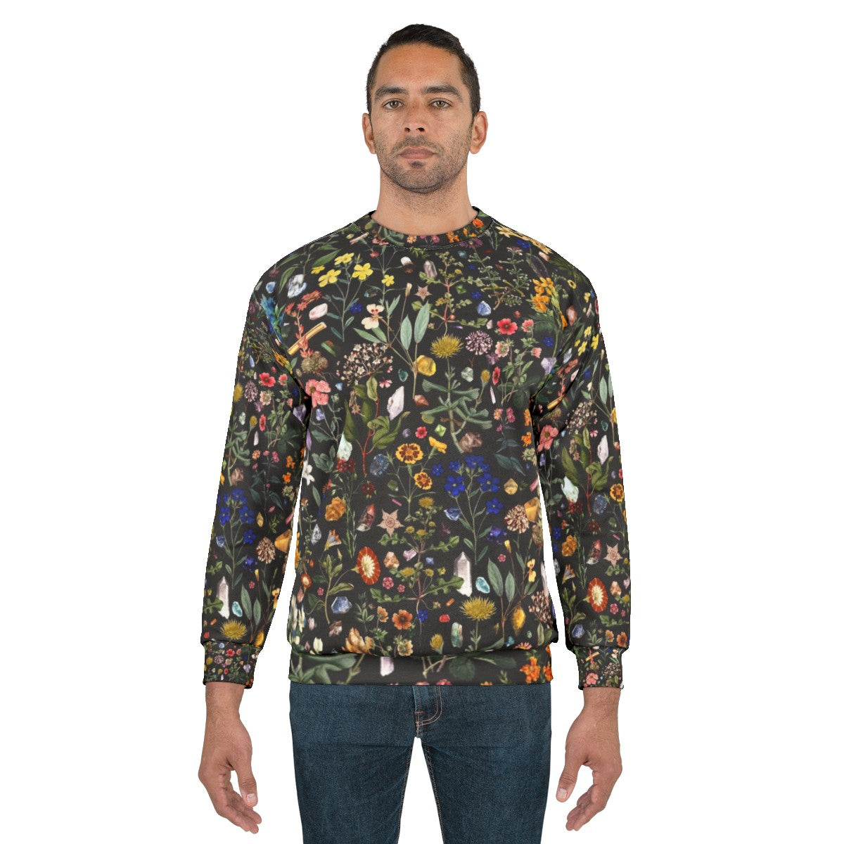 Healing Floral Botanical Sweatshirt with Colorful Nature-Inspired Digital Print - men