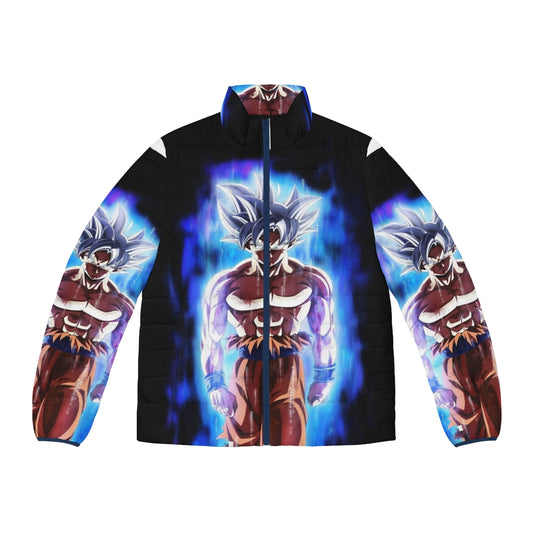 Goku Ultra Instinct Puffer Jacket featuring the iconic Dragon Ball Super character