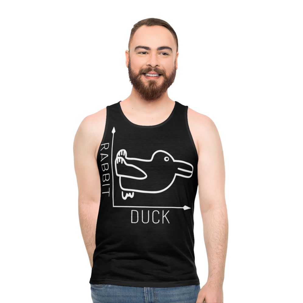 Unisex tank top featuring Wittgenstein's rabbit duck illusion - men