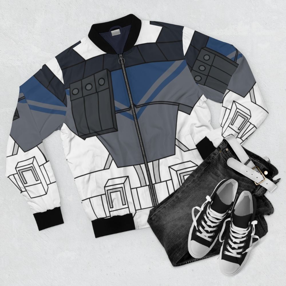 Star Wars Clone Trooper Bomber Jacket with a stylized design - Flat lay