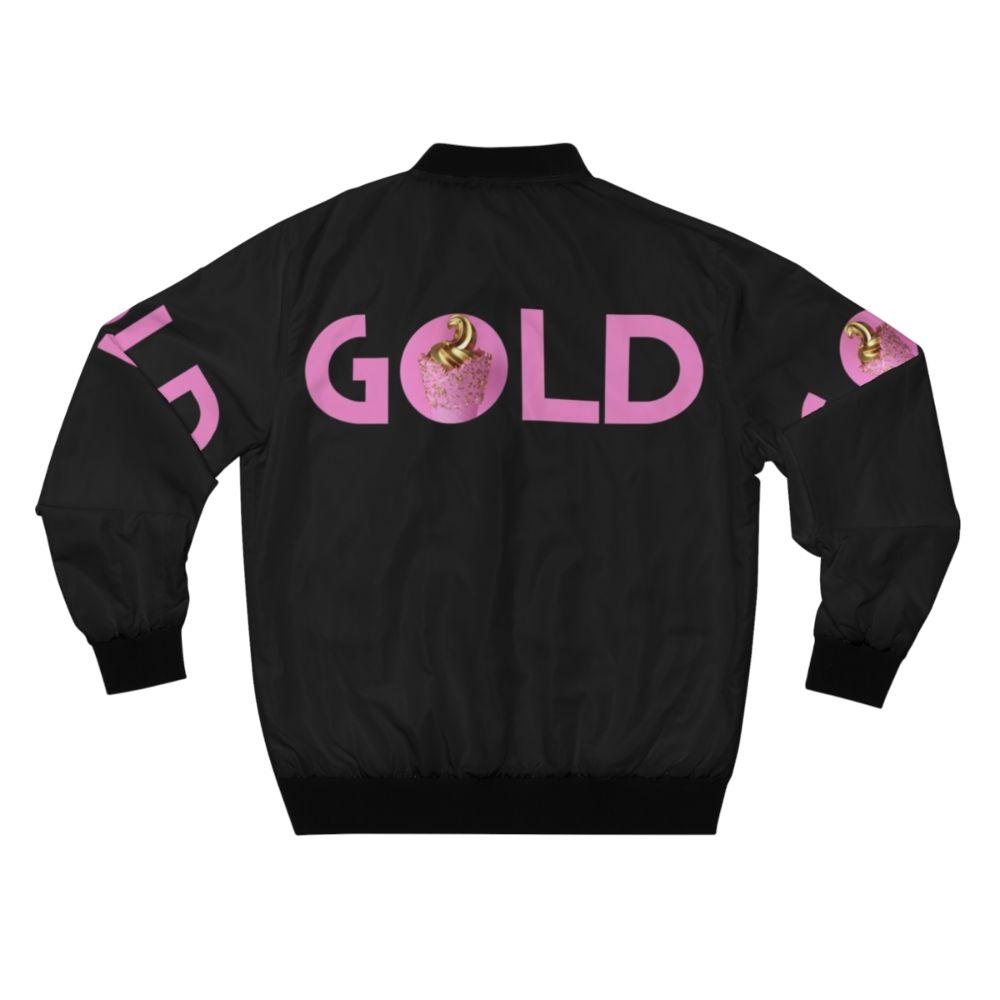 Trendy gold and pink bomber jacket with galaxy and unicorn design - Back