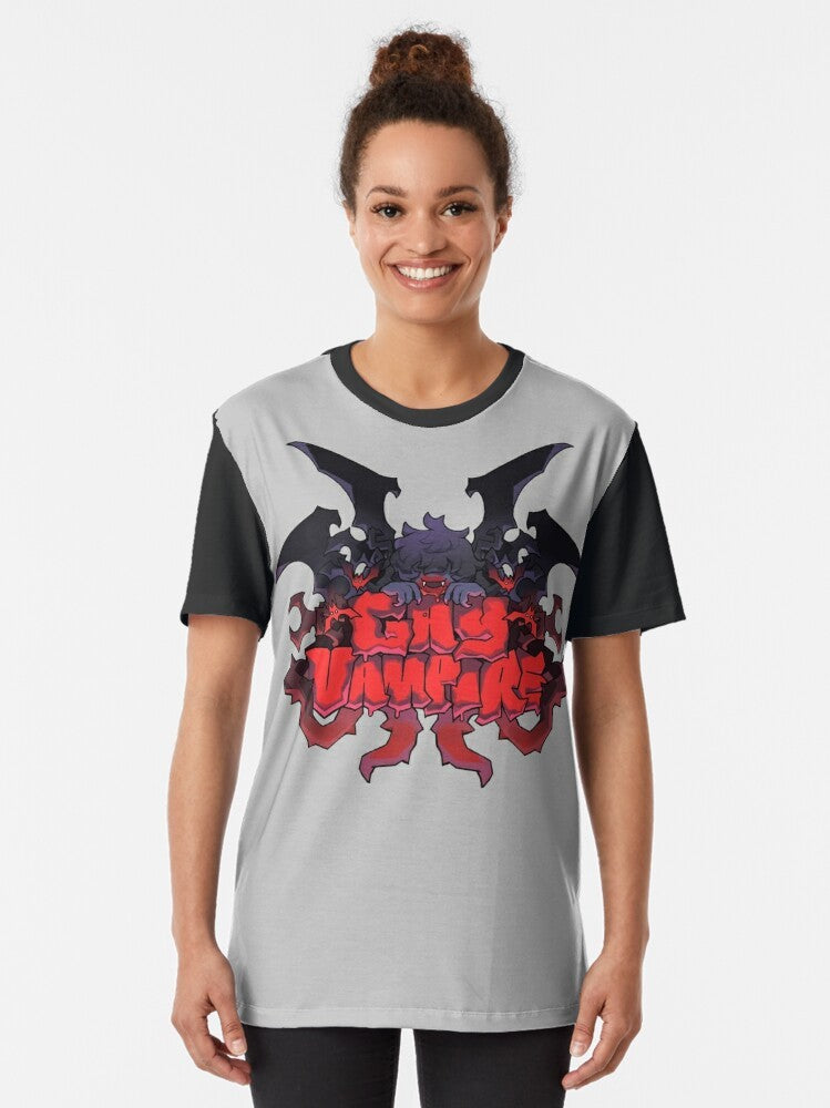 Graphic tee featuring a gothic vampire design - Women