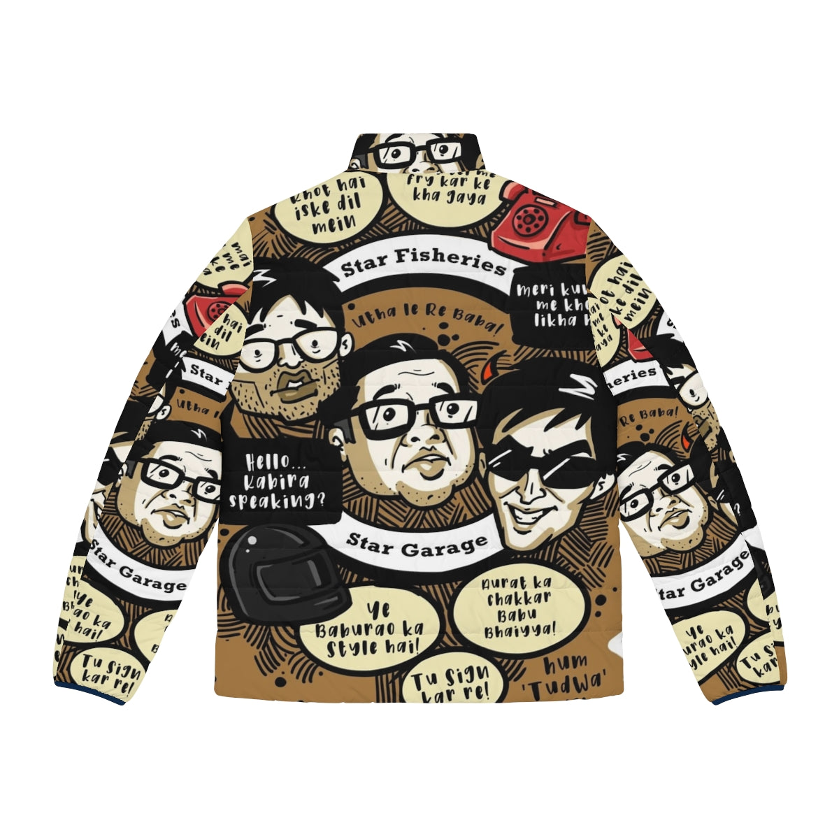 Hera Pheri Inspired Puffer Jacket with Bollywood Characters - Back