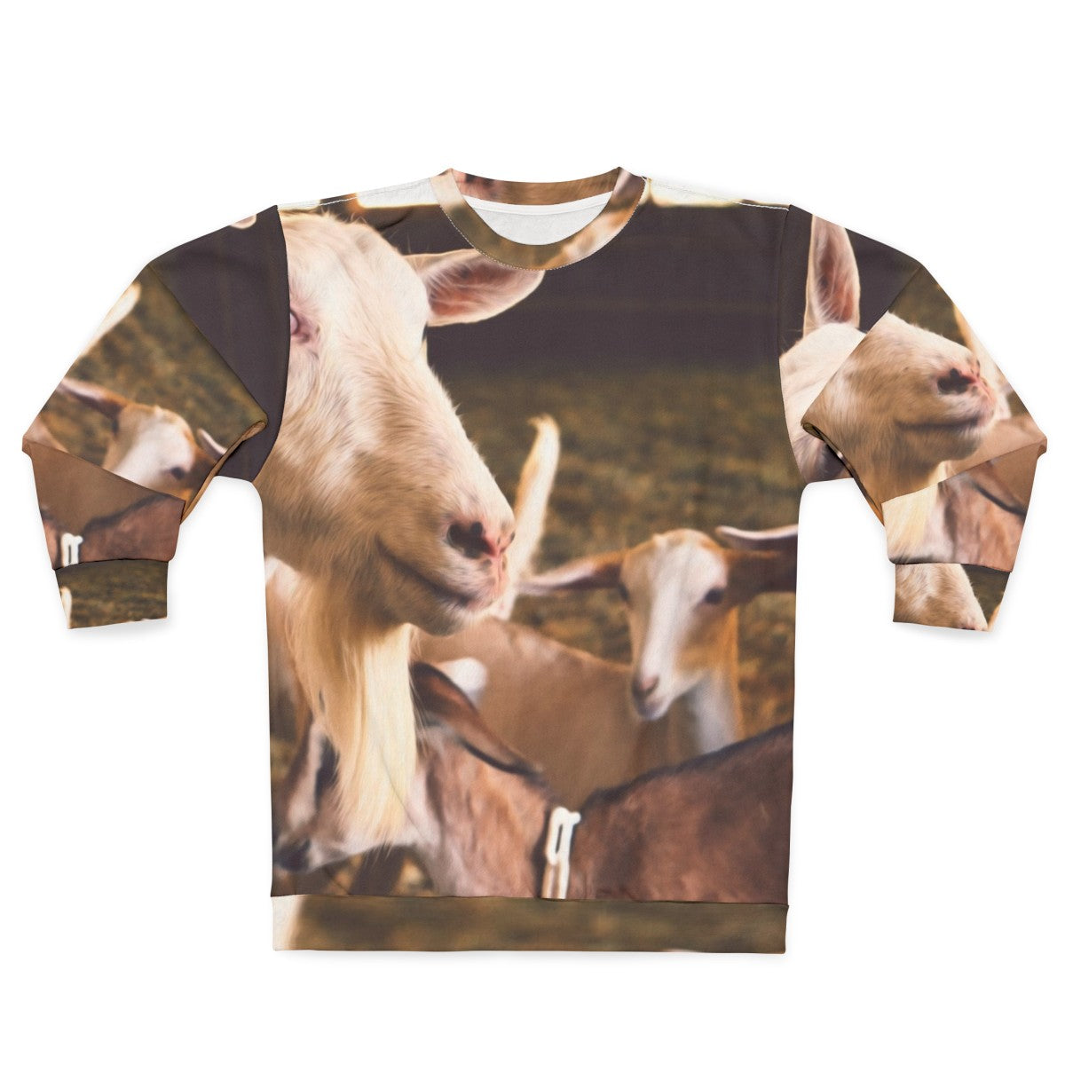 Goats and farm animals printed on a black sweatshirt