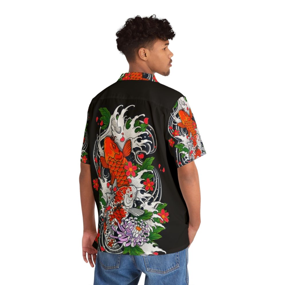 Koi fish Hawaiian shirt with Oriental floral design - People Back