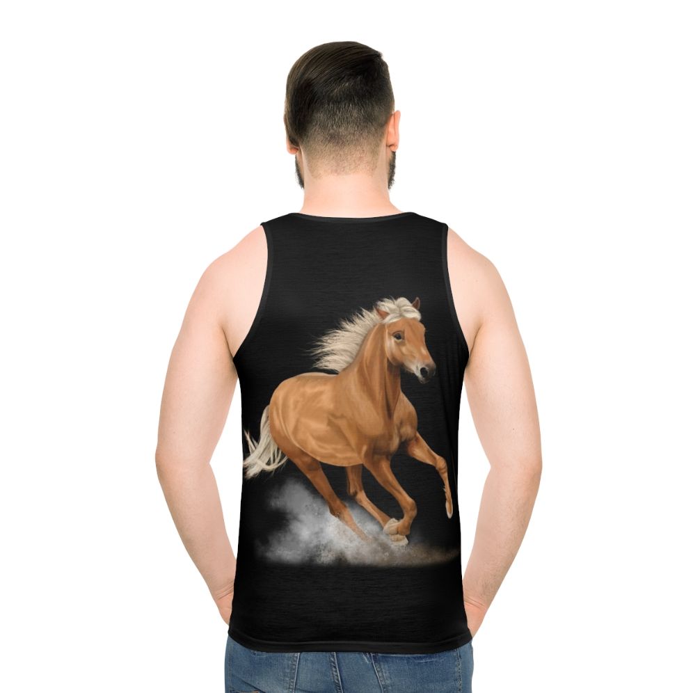 Palomino horse running painting on unisex tank top - men back