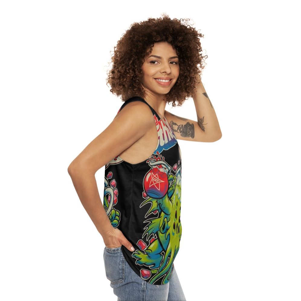 Cthulhu inspired unisex horror tank top with Kool Aid design - women side