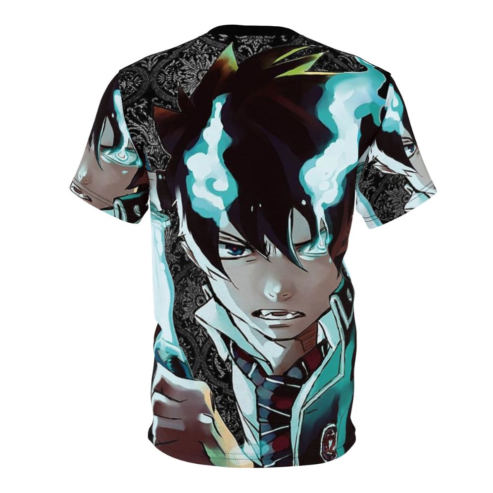 Artistic Blue Exorcist inspired graphic t-shirt design featuring the anime characters. - Back