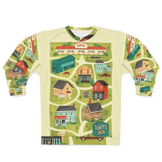 Schitt's Creek Town Map Sweatshirt featuring the map of the town and popular locations from the TV sitcom