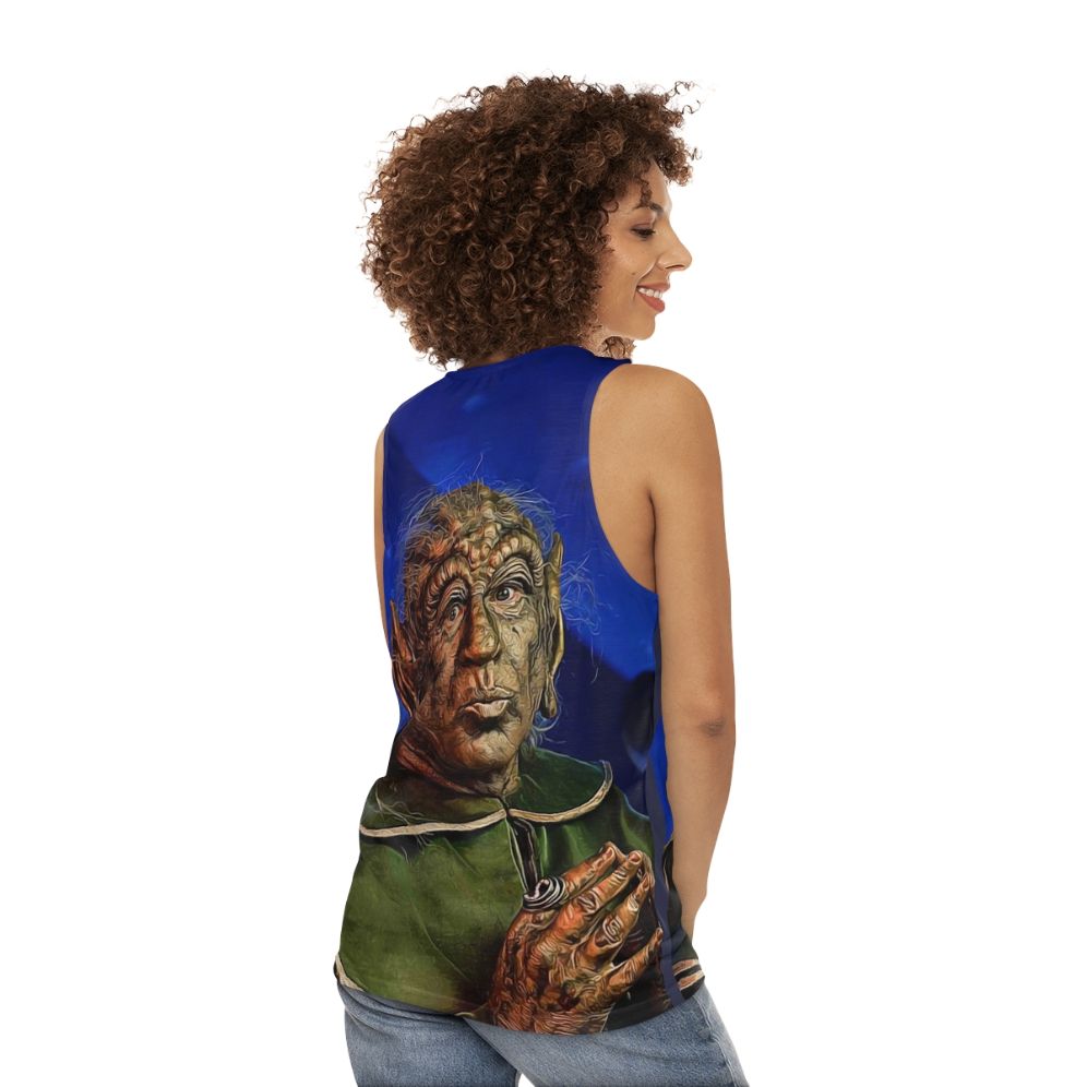 Unisex yogurt-inspired sci-fi parody tank top - women back