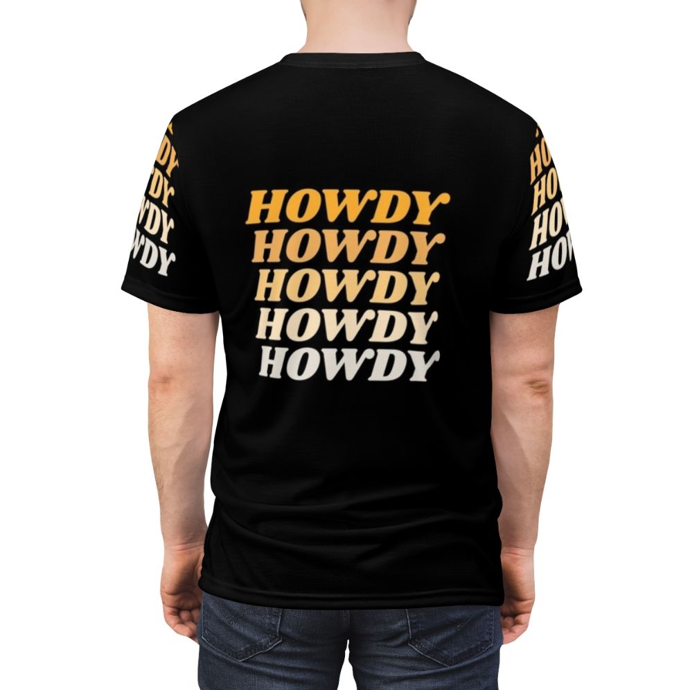 A stylish Western-themed t-shirt with the word "Howdy" printed on it, perfect for country and cowboy enthusiasts. - men back