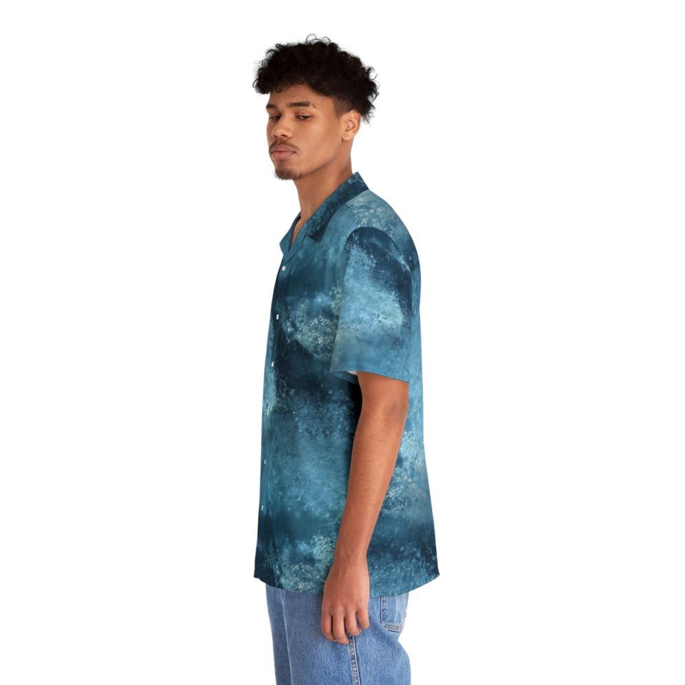 Blue Frost Hawaiian Shirt with Frozen, Icy Patterns - People Left