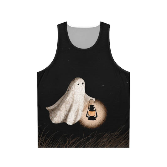 Unisex Twilight Walk Tank Top with ghostly figures and starry sky