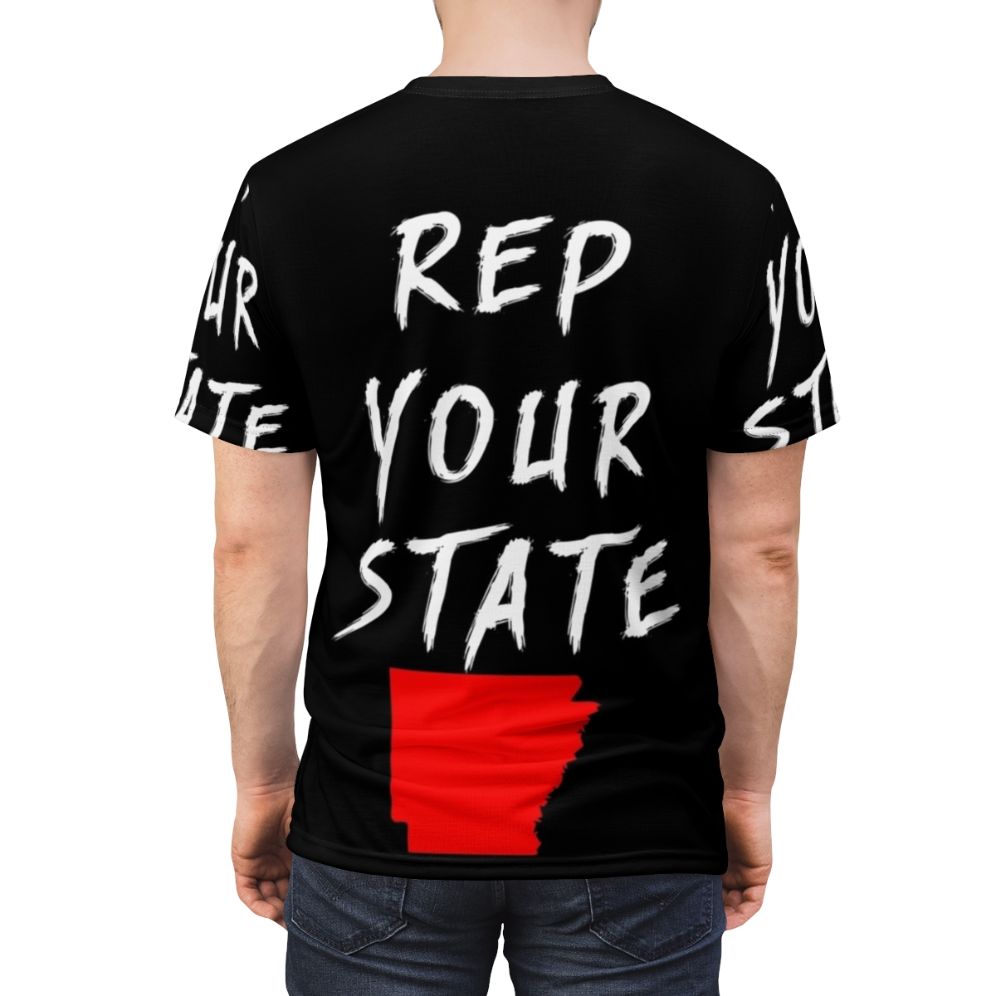 A high-quality t-shirt design featuring the Arkansas state flag - men back