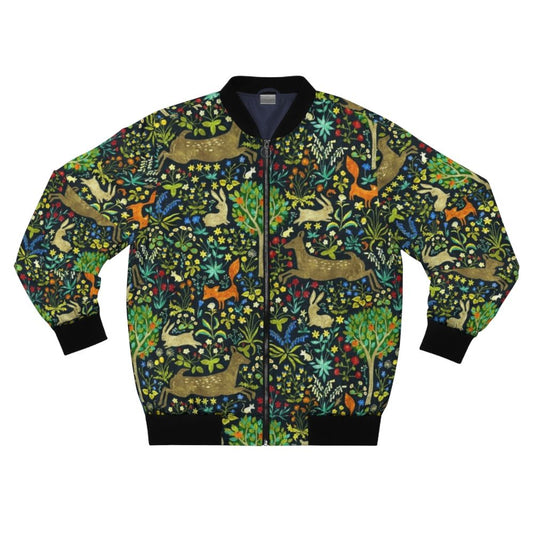 Medieval-style bomber jacket with nature and animal motifs