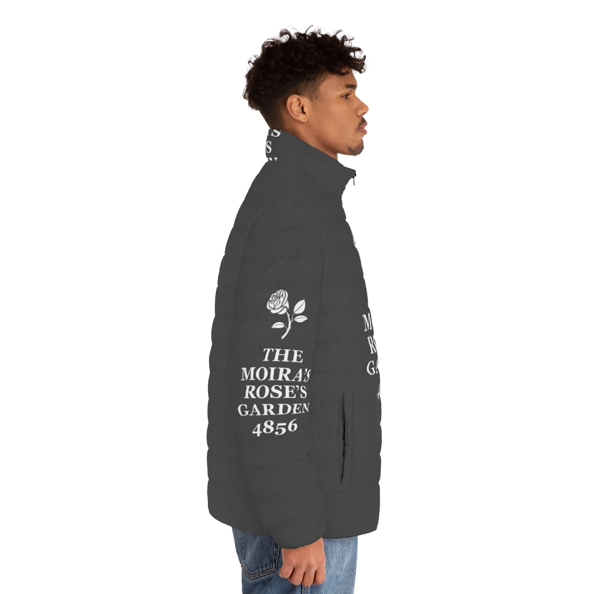 Moira Rose's White Puffer Jacket - A Minimalist and Typewriter-Inspired Design - men side right