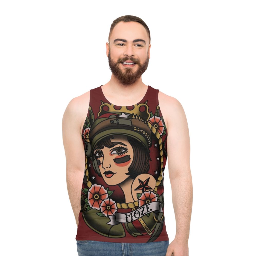 Vintage tattoo art Moze Borderlands unisex tank top - men