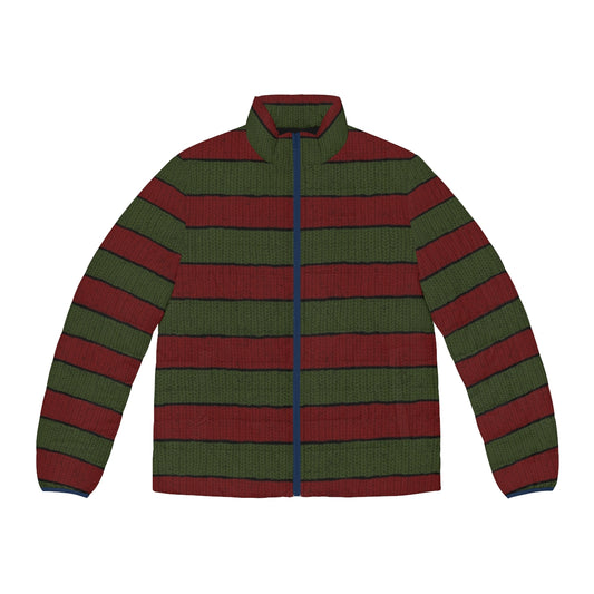 Freddy Krueger inspired red and green knit puffer jacket