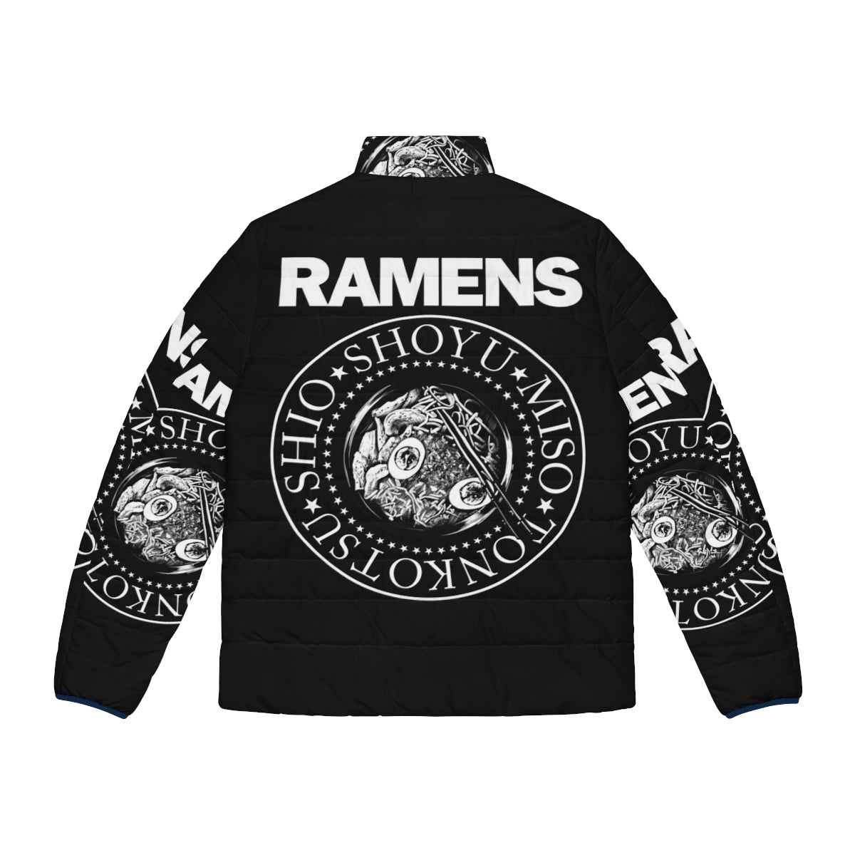 Retro ramen noodle punk rock music puffer jacket - Back