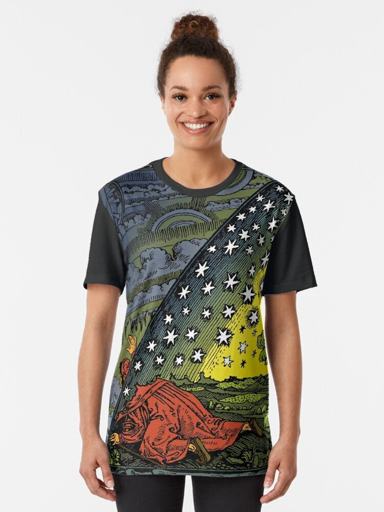 Flammarion engraving hand-coloured graphic design t-shirt - Women