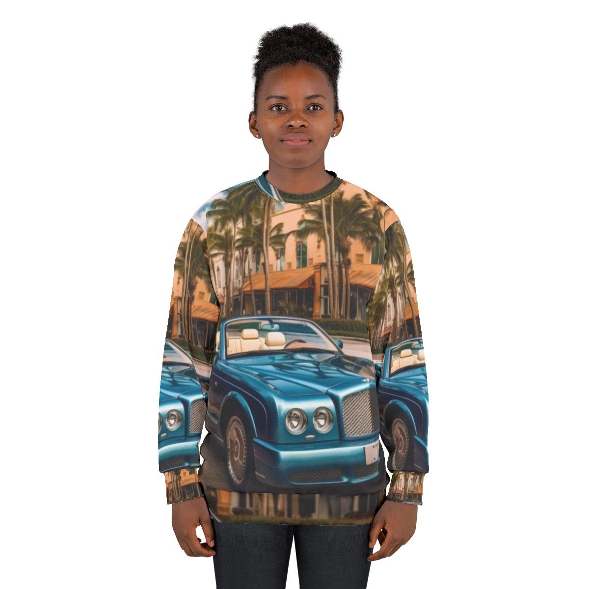 Luxurious Bentley Azure Convertible Sweatshirt with palm trees in the background - women