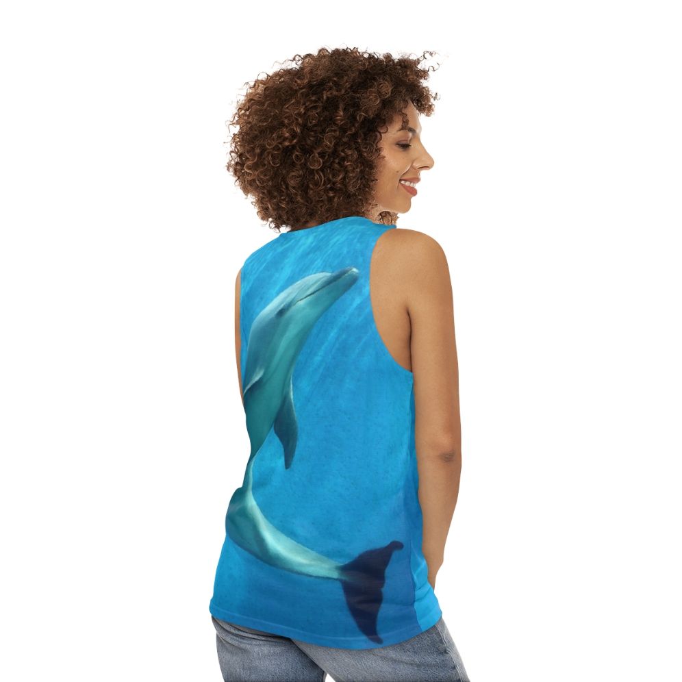 Dolphin unisex tank top with vibrant colors and nature-inspired design - women back